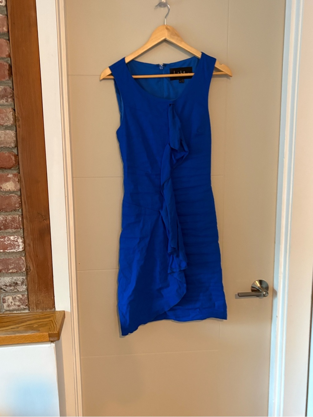 Nicole Miller Electric Blue Sleeveless Ruffle Front Mini Dress
